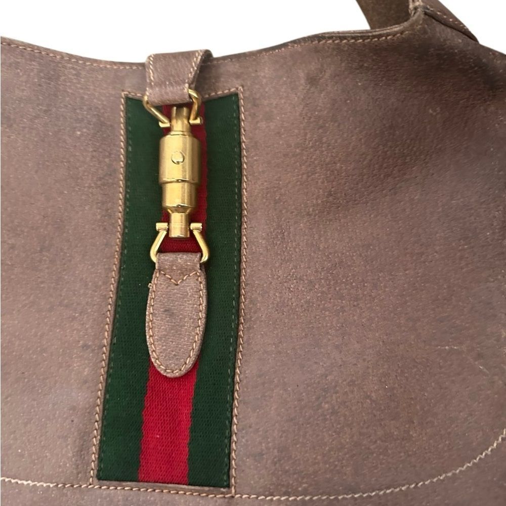 Gucci Jackie Tan Suede Hobo Bag with Green and Red Stripe piston lock - Picture 8 of 16